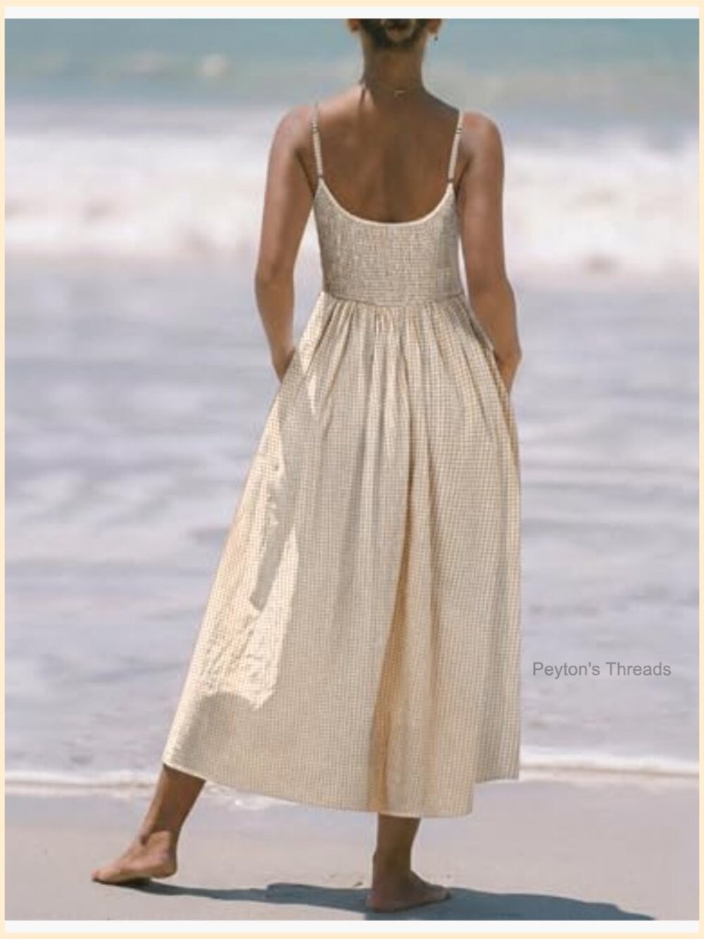 Women's Midi Dress - Sleeveless Spaghetti Strap Smocked Tiered Beach Sundress - Picture 3 of 7